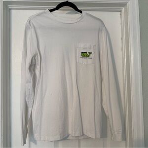 Vineyard Vines White Halloween Long Sleeve Tee with Green Frankenstein Whale